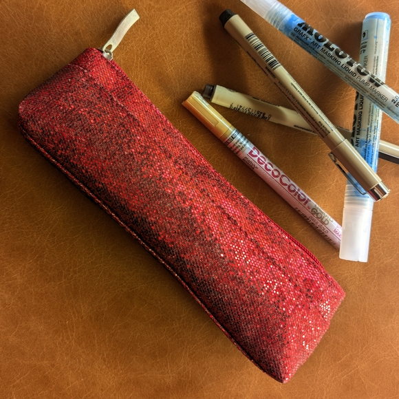 Handbags - YBF Glittery Red Zip Pouch Art Pencils / MakeUp Bag / Stationery Supplies - NWOT